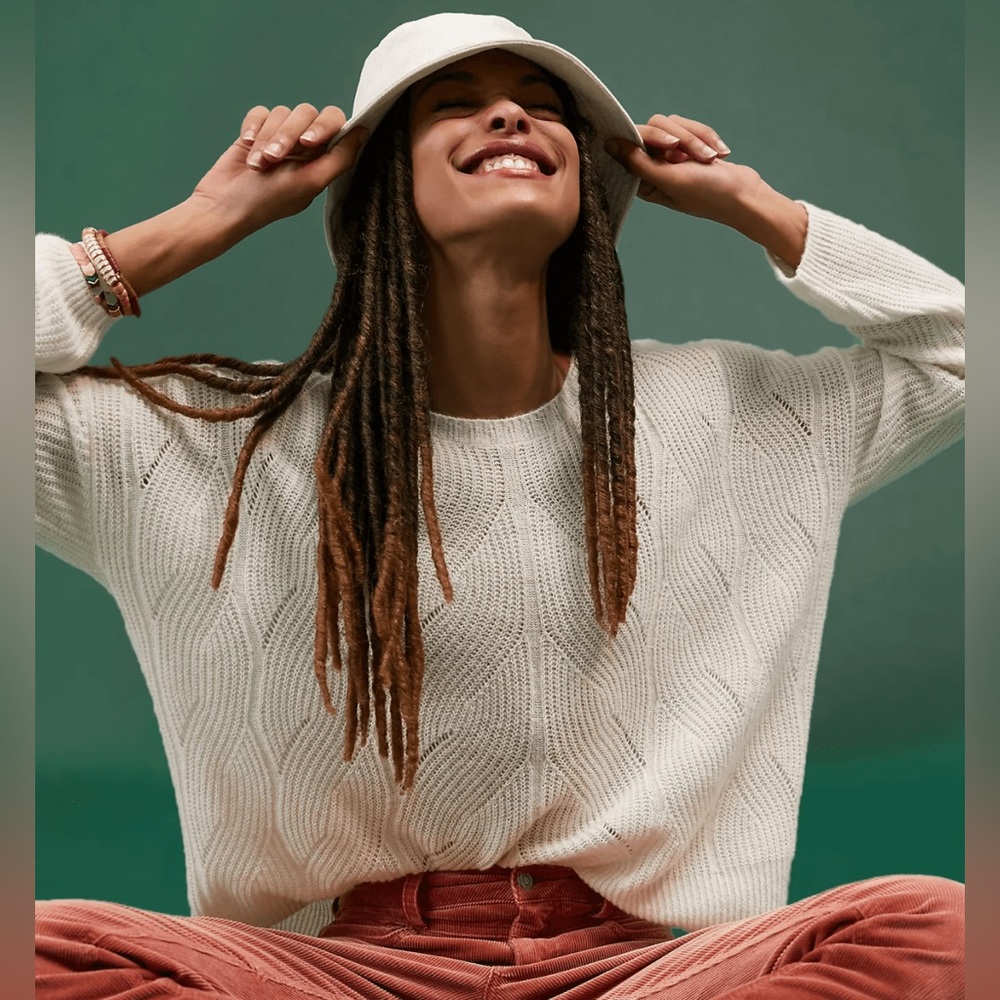 Anthropologie Cream Cable Knit Sweater